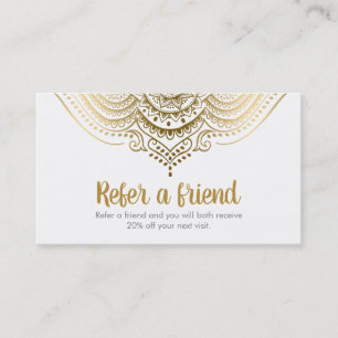 Elegant Gold & White Lace Referral Kaart