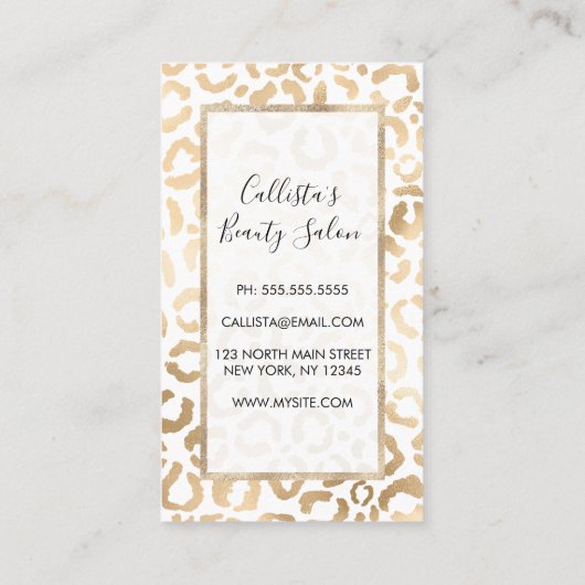 Elegant Gold White Leopard Cheetah Animal Print Afsprakenkaartje (Achterkant)