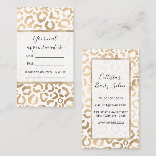 Elegant Gold White Leopard Cheetah Animal Print Afsprakenkaartje (Voorkant / Achterkant)