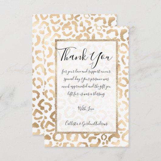Elegant Gold White Leopard Cheetah Animal Print Bedankkaart