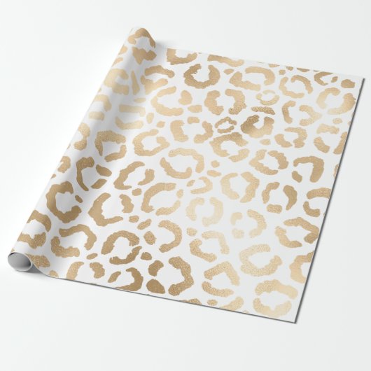 Elegant Gold White Leopard Cheetah Animal Print Cadeaupapier (Uitgerold)