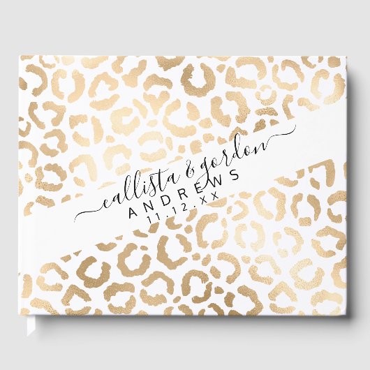 Elegant Gold White Leopard Cheetah Animal Print Gastenboek (Voorkant)