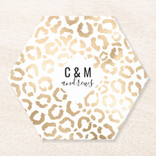 Elegant Gold White Leopard Cheetah Animal Print Kartonnen Onderzetters