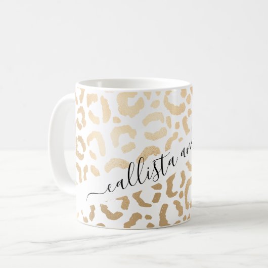 Elegant Gold White Leopard Cheetah Animal Print Koffiemok (Voorkant links)