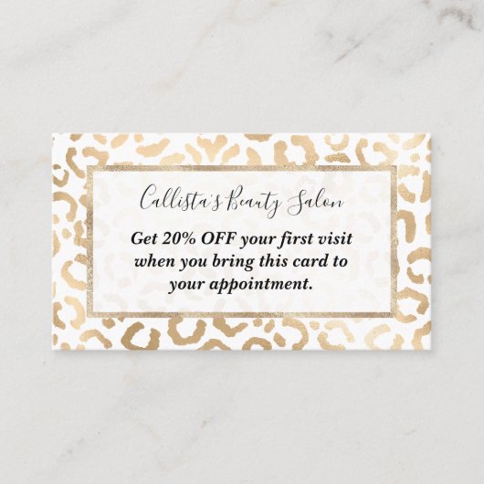 Elegant Gold White Leopard Cheetah Animal Print Kortingskaartje (Voorkant)