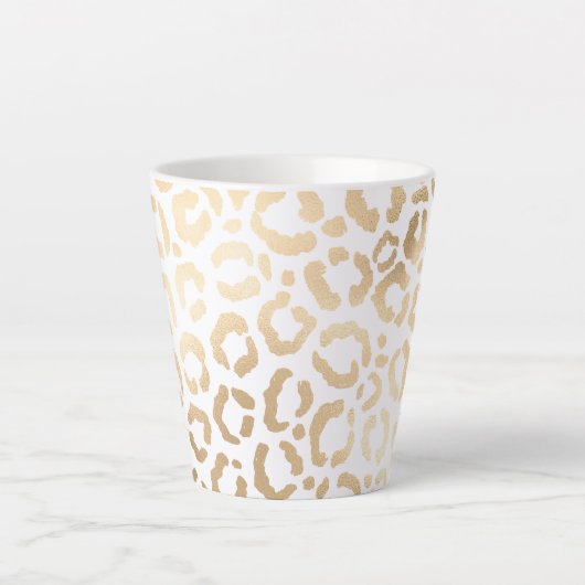 Elegant Gold White Leopard Cheetah Animal Print Latte Mok (Voorkant)