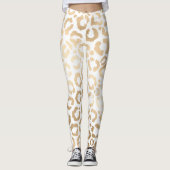 Elegant Gold White Leopard Cheetah Animal Print Leggings (Voorkant)