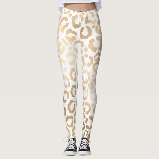 Elegant Gold White Leopard Cheetah Animal Print Leggings (Voorkant)