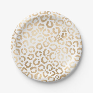 Elegant Gold White Leopard Cheetah Animal Print Papieren Bordje