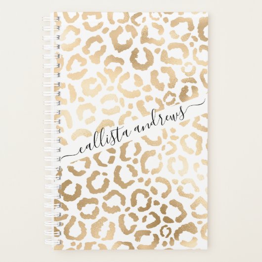 Elegant Gold White Leopard Cheetah Animal Print Planner (Voorkant)
