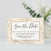 Elegant Gold White Leopard Cheetah Animal Print Save The Date (Staand voorkant)