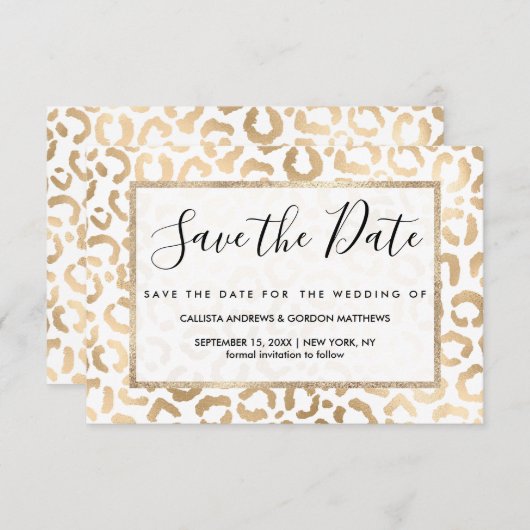 Elegant Gold White Leopard Cheetah Animal Print Save The Date (Voorkant / Achterkant)