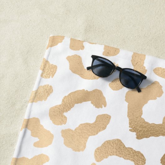 Elegant Gold White Leopard Cheetah Animal Print Strandlaken (In situ)