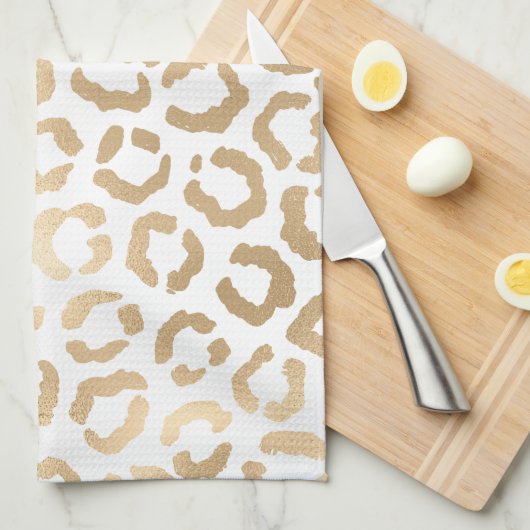Elegant Gold White Leopard Cheetah Animal Print Theedoek (Quarter Fold)