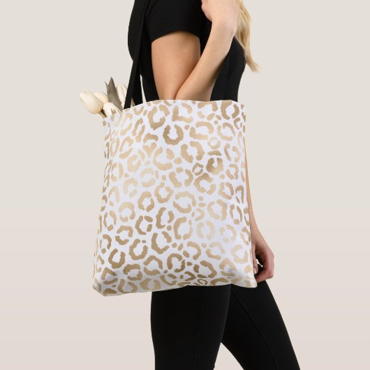 Elegant Gold White Leopard Cheetah Animal Print Tote Bag (Dichtbij)