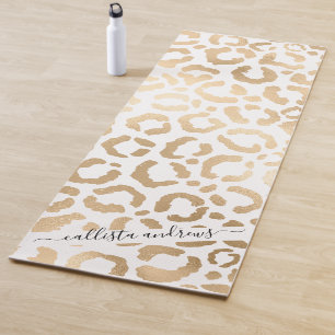 Elegant Gold White Leopard Cheetah Animal Print Yogamat