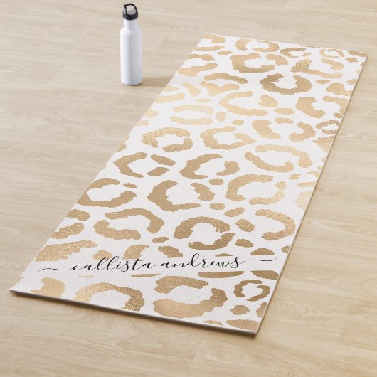Elegant Gold White Leopard Cheetah Animal Print Yogamat (In situ)