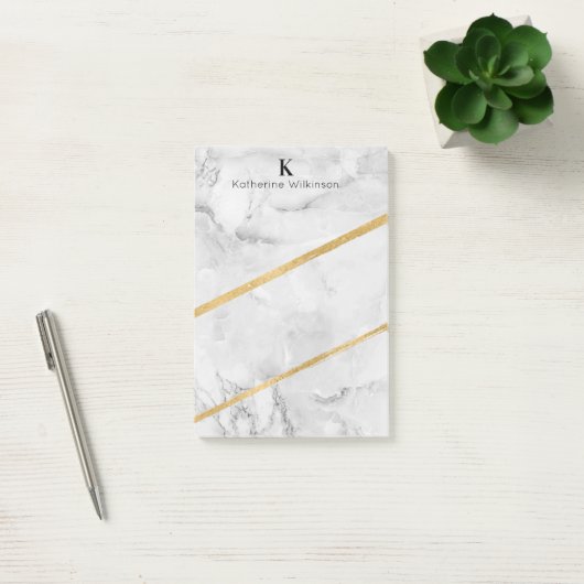 Elegant Gold White Marble Monogram Post-it® Notes (Kantoor)