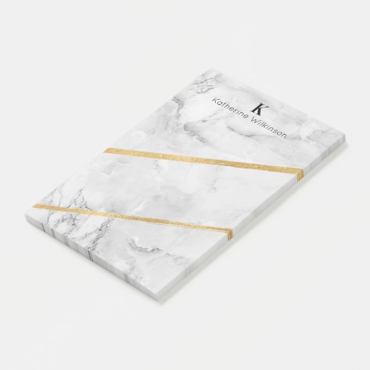 Elegant Gold White Marble Monogram Post-it® Notes (Schuin)
