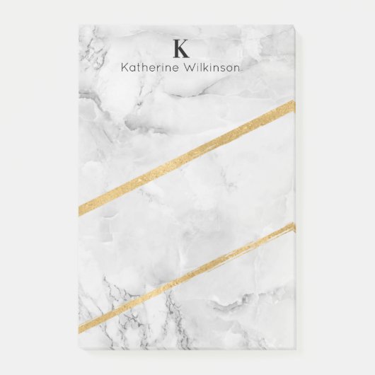 Elegant Gold White Marble Monogram Post-it® Notes (Voorkant)