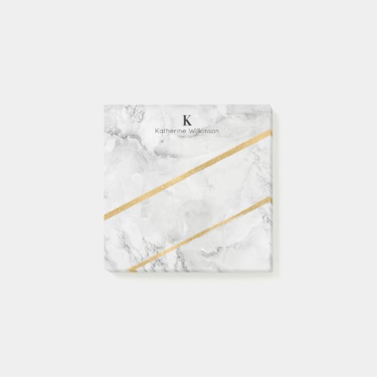 Elegant Gold White Marble Monogram Post-it® Notes (Voorkant)