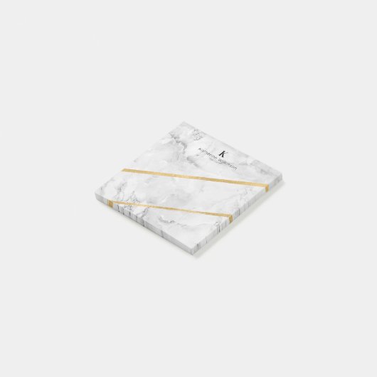 Elegant Gold White Marble Monogram Post-it® Notes (Schuin)