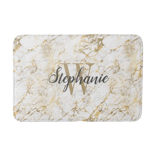 Elegant Gold White Marble Monogram Script Badmat (Voorkant)