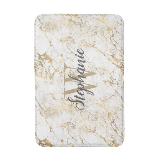 Elegant Gold White Marble Monogram Script Badmat (Voorkant Verticaal)