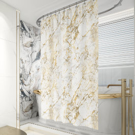 Elegant Gold White Marble Pattern Douchegordijn