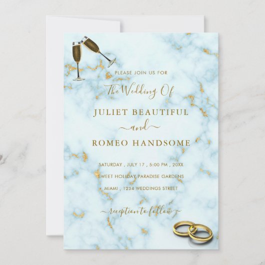 Elegant Gold White marble Rings Wedding Invitation (Voorkant)