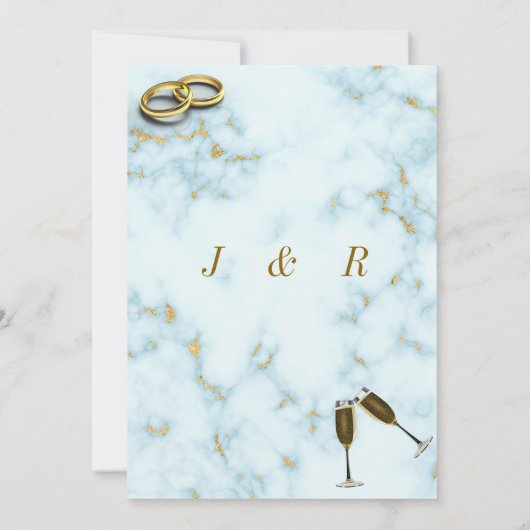 Elegant Gold White marble Rings Wedding Invitation (Achterkant)