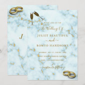 Elegant Gold White marble Rings Wedding Invitation (Voorkant / Achterkant)