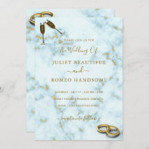 Elegant Gold White marble Rings Wedding Invitation