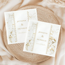 Elegant Gold & White Marble Wedding Napkins Servet