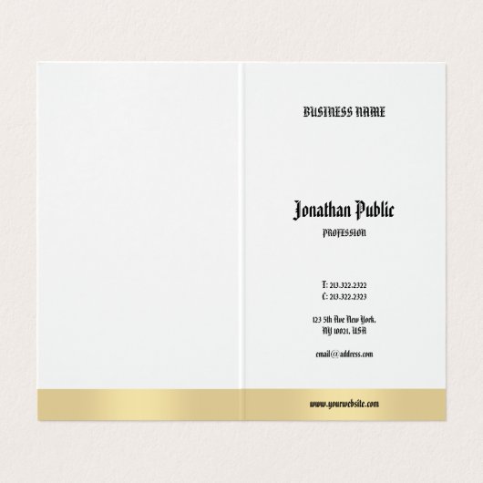 Elegant Gold White Minimalist Calligraphy Script Visitekaartje (Binnenkant ongevouwen)