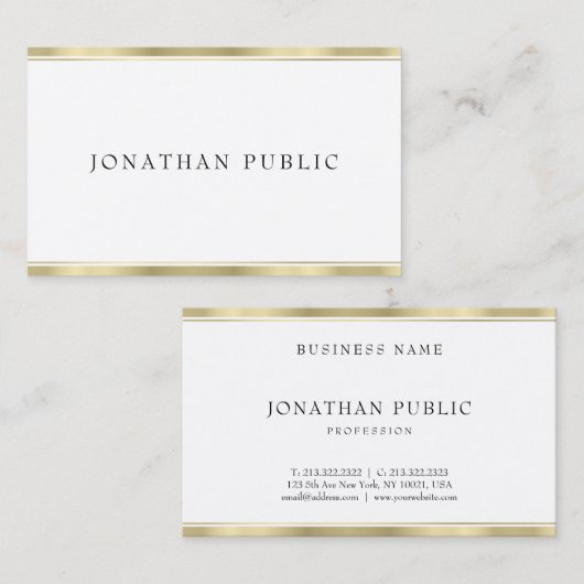 Elegant Gold White Minimalist Sjabloon Moderne Visitekaartje (Voorkant / Achterkant)