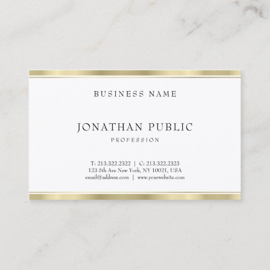 Elegant Gold White Minimalist Sjabloon Moderne Visitekaartje (Achterkant)