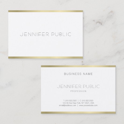 Elegant Gold White Minimalist Sjabloon Moderne Visitekaartje (Voorkant / Achterkant)