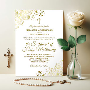 Elegant Gold & White Modern katholieke bruiloft Kaart