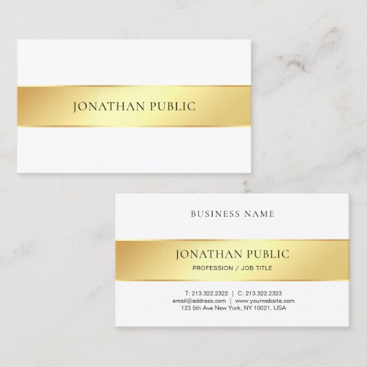 Elegant Gold White Moderne Sjabloon Professional Visitekaartje (Voorkant / Achterkant)