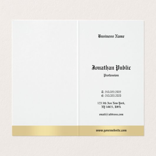 Elegant Gold White Old English Calligraphy Script Visitekaartje (Binnenkant ongevouwen)