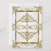 Elegant Gold White Pearl Damask Foto geboortedag 4 Kaart (Achterkant)