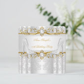 Elegant Gold White Pearl Diamond High Heels Party Kaart (Staand voorkant)