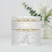 Elegant Gold White Pearl Diamond High-Hiel Partij Kaart (Staand voorkant)