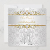 Elegant Gold White Pearl Diamond High-Hiel Partij Kaart (Voorkant)