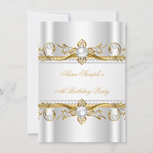 Elegant Gold White Pearl Silk Birthday Party Kaart (Voorkant)