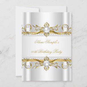 Elegant Gold White Pearl Silk Birthday Party Kaart