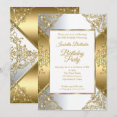 Elegant Gold White Pearl Silver Birthday Party Kaart (Voorkant / Achterkant)