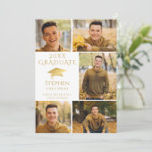 Elegant Gold White Photo Collage Afstuderen Aankondiging (Staand voorkant)