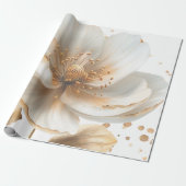 Elegant Gold & White Poppy Wedding Wrapping Paper Cadeaupapier (Uitgerold)